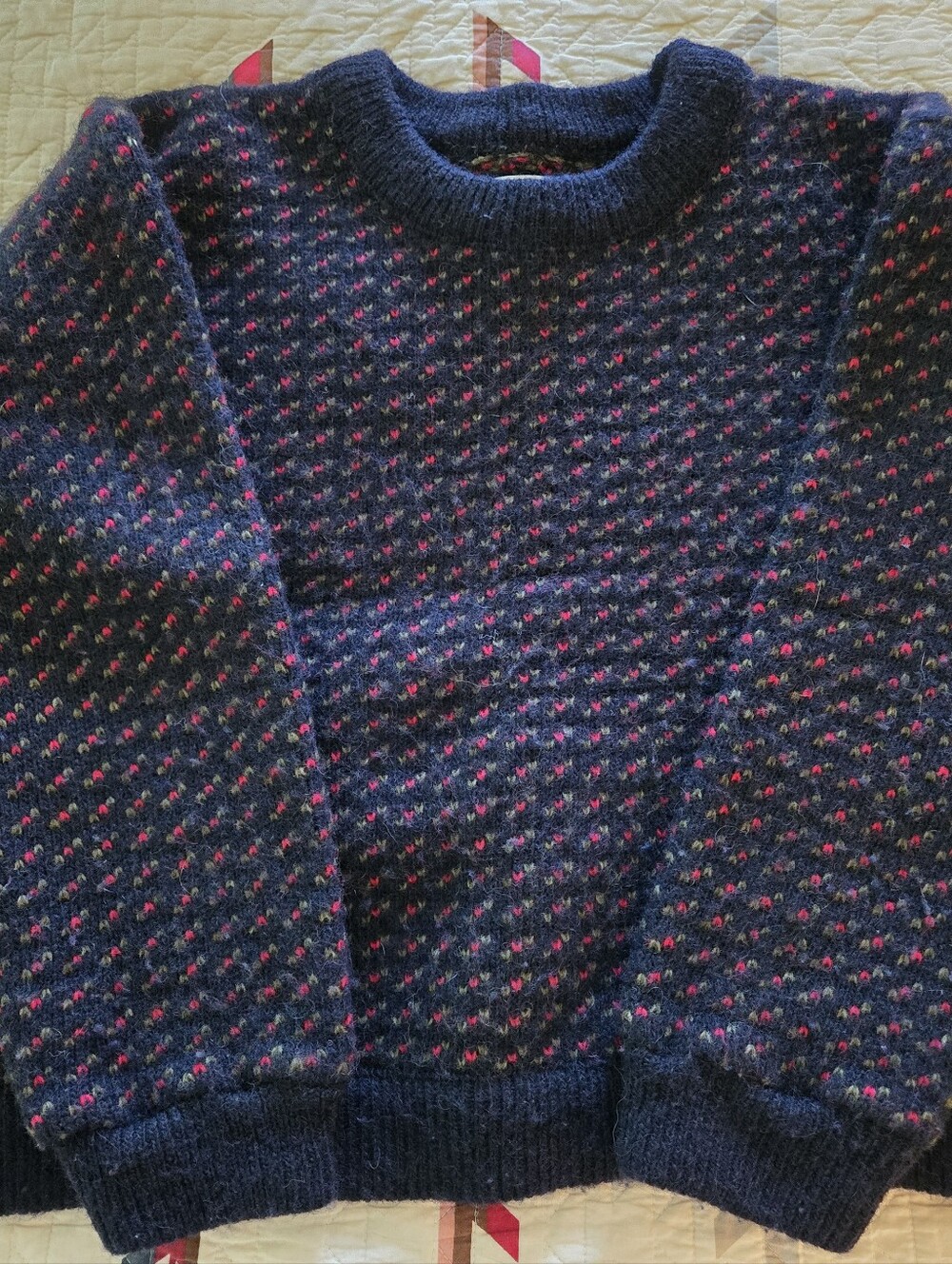 L.L. Bean Navy Wool Sweater Norwegian Birdseye Women's Sz Medium Norway Vintage